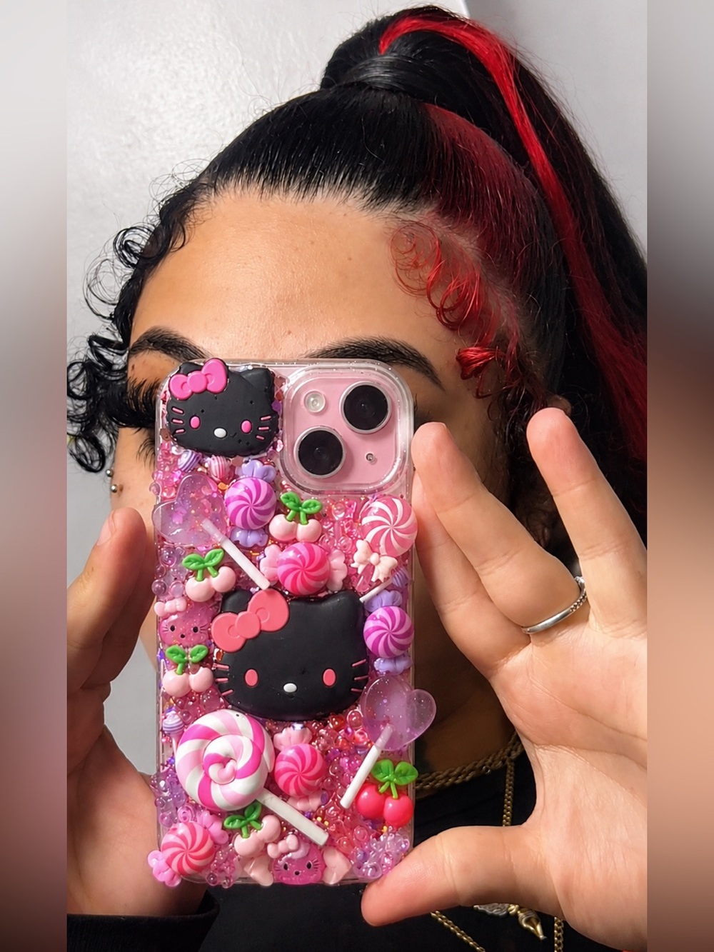 Custom Hello Kitty Pink & Black junk Case.